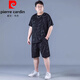 皮尔卡丹（pierre cardin）冰丝运动套装男夏季大码薄款男士速干五分裤胖子加肥加大宽松短袖 PZ830黑色 高质量冰丝套装 6XL 建议225250斤