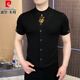 Pierre Cardin T-shirt floral de soie glace à manches courtes à manches courtes Polo de la mode de luxe de haute qualité Business Business T-shirt polyvalent 7018 Black M 120Jin [Jin est égal à 0,5 kg]