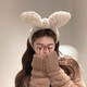 Plush rabbit ears face wash headband and headwear for women, high-end makeup press headband and hairpin, brown