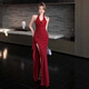 Glühen-in-the-Gloss-Nackenkleid für Frauen im Sommer schlanker Kleid für Frauen, reine hüftrüttende und geschlitzte Hüftrock, sexy V-Neck-Rock, halber Hüftrock [rot L] 110-120jin [Jin gleich 0,5 kg]