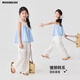 moonkids girls' pants summer thin children's hollow lace wide-leg pants girls white summer 2025 casual straight pants two-piece set [15090 wide-leg pants + 9889 short sleeves] 130 cm