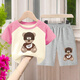 G.DUCKKIDS2025 Summer Children's Cotton Set Boys Thin T-shirt Handsome Short Sleeve Top Cartoon Casual Two-Piece Set 694#XT Short Green + 694# Gray Shorts Size 90 (Height 70-80cm)