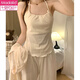 Modal pajamas for women in spring and autumn pure cotton 2025 new pure and sexy style with chest pad bellyband small vest apricot color three-piece set 701 [Apricot color] small vest with chest 2XL