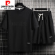 皮尔卡丹（pierre cardin）夏季男士运动套装短袖T恤上衣宽松大码短袖短袖休闲套装帅气搭配 套装829卡其 M 建议穿90-110斤