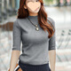 
COLORFUL GEMS new fashionable knitted sweater spring and autumn five-point sleeve base shirt women's clothing 2025 9901-Khaki-five-point sleeve S