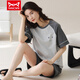 Catman (Miiow) Pure Cotton Pajama для женщин в летнем сете шорт с короткими рукавами с двумя частями сладкой весной и летней интернет-знаменитой домашней одежды 9856 хлопка с короткими рукавами (75-95Jin [Jin равняется 0,5 кг])