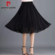 PIERRE CARDIN Falda de gasa étnica de verano Falda de longitud media Falda con vuelo de una línea Falda floral retro de gran tamaño Falda corta estampada para mujer Negro 702 Color sólido Talla única