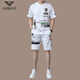 Armani (Emporio Armani) Armani men's ice silk casual sports suit summer short-sleeved two-piece set high-end trendy T-shirt men's shorts QDBGJ-H9856B white suit 105/M (suitable for 90-120 Jin Jin equals 0.5 kg) One size