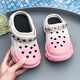 
Lexi Beiluo children's hole shoes decorative sandals new three-dimensional flower buckle slippers black size 26-27 (inner length 17CM)