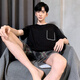 Hongdou (Hodo) pijama para hombres en verano pantalones cortos de algodón puro para juventud verano delgado de gran tamaño para ropa para al aire libre juego de ropa para el hogar HD-9930 L