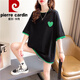 皮尔卡丹（pierre cardin）夏季假两件短袖t恤女纯·棉宽松刺绣上衣设计感中长款ins潮大尺码 1502白色 印花纯·棉 XL 140-165斤