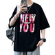 Long peach foam letter printing short-sleeved men summer casual loose five-point half-sleeved T-shirt for men youth couples T-shirt T-shirt T-shirt T-LF5012 black M about 85-110Jin [Jin equals 0.5 kg] can be worn