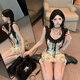 
Rongxitu butterfly printed suspender dress sweet and spicy waist-hugging summer new style short [6628#] XL