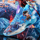 LINBUXAN Nezha Ao Bing jointly named Qingzhong big children's sneakers luminous blue sneakers in summer boys and girls primary and secondary school students have voices 723 shallow moon 36 Collection of bracelets and socks