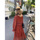 Shantoulin Village Neue Sommer große Retro Deep V Gurt Taille Spitze Langer Rock Slim Red Tea Break Rock 3527 Loulan Girls Langer Rock groß