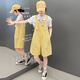 Disney Girls Overalls passt zum Sommer 2025 Neues modisches mittleres und großes Kinder Sommer kurzärmelig T-Shirt Zwei-teiliger T-Shirt 130 cm