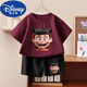 G.DuckKids Nezha: Tongtong Cotton Sweet Summer Summer Shorts New Children's Juego de dos piezas 1092# Pack Back T Wine Red + Pequeño 1098# Black Shorts 90