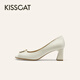 Kisscat küssen katze [elegance symbol] dicke fisch mundschuhe 25 sommer neue schöne sandalen französische sandalen Frauen hellrosa weiß 38