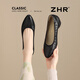 ZHR top layer cowhide women's shoes commuting leather shoes for women's shallow mouth thick heels workplace work shoes S689 noble black 38