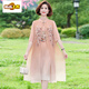 Premier sentier (Chujing) Fat Mom Summer Cheongsam Robe Summer Murffon Jirt grande taille 2025 Nouveau style d'été pour femmes d'âge moyen 6628 Pink Lotus Powder XL Recommandé 115 Jin [Jin est égal à 0,5 kg]