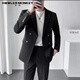 Sound Monkey men's suit suit double-breasted casual suit wedding dress slim and high-end suit jacket men British style suit + white long-sleeved shirt + trousers three-piece suit XL
