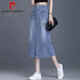 Pierre Cardin Denim Rock 2025 Spring- und Herbst neuer kleiner Mensch mit hoher Taille geschlitzs birnenförmiger Hüftrock gerade Rock 698# Black 3xl