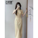 DanZhuNa purple new Chinese dress 2025 summer new women's clothing girl's young improved temperament cheongsam long skirt 9764 yellow cheongsam (no accessories) L