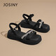Zhuosini Schwammkuchen dicke Sandalen für Frauen im Sommer tragen koreanische kleine Absatzschuhe schwarz 37