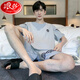 Langsha Pure Pajamas Pajamas Men's Summer Summer New Shorts de manga corta Capele Simple High-End Home Ropa de dos piezas Set 9928 Hombres de algodón puro [de manga corta + pantalones cortos] L Tamaño [100-125Jin [Jin equivale a 0.5 kg]]]