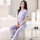 
Modal pajamas for women in summer thin 2025 new pure cotton short-sleeved trousers home clothing set summer cotton can be worn outside 7374 bean green M 80100Jin [Jin equals 0.5 kg]