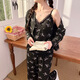 
RONGXITU Spring, Summer and Autumn Women's V-neck Long-sleeved Pajamas Home Clothing Set Can Be Used for Outdoor Leisure with Chest Paddy Paddy Paddy Paddy Pack Three-piece Set WX13803 Black (with Chest Pad) 170 M (80-100Jin [Jin equals 0.5 kg])