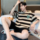 Modal solid color cotton pajamas men's summer short-sleeved teenagers thin cotton summer large-size home clothes pajamas set D1990 (A679) M (recommended 80-115Jin [Jin equals 0.5 kg])