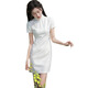 
White lace short modified cheongsam new 2025 young women retro daily small dress summer 12799 texture rice 2XL