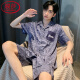 
LangSha light luxury ice silk pajamas men's summer short-sleeved pants thin young boys summer men's home clothing new suit 12532 [Yunduo Cotton Crepe] L (suggested height 170, weight 100-