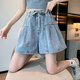 
Xianxizhi summer new style slim ripped denim shorts with wide legs loose large size women's clothing [3888: dark blue a-line shorts] 4XL [Suggested 161Jin[Jin equals 0.5 kg]-180Jin[Jin equals 0.5 kg]]