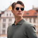 Mr. Cloth silhouette seagull collar solid color short-sleeved T-shirt men's summer exquisite three-dimensional breathable top Smoke green L (175)