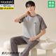 
Modal men's pure cotton pajamas summer thin short-sleeved trousers suit solid color cotton large size for casual home clothing Q13601 XL