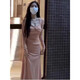 Rongxitu Temperament Square Kragen Kordelstring Taille Kleid für Frauen Schlanker fit gefaltes Langarm 2025 Herbst Schwarz*844 xl