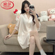 LangSha (LangSha) Light Luxury Ice Silk Nightgown Women's Spring and Autumn New Short-sleeved Korean Style Mid-Length Summer Pajamas Boyfriend Style Sexy Shirt 5000Q 2XL Recommended 140-160 Recommended Jin Jin is equal to 0.5 kg Wear
