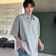 
Digada fake two-piece short-sleeved T-shirt men's Korean summer trendy brand niche design lapel striped loose casual top JHP-1301 gray XL