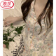 LangSha French pastoral floral ice. Thin silk short sleeve shorts suit pajamas for women summer high-end silk. Silk home clothes. Color #YX-9201 L [99-115]Jin[Jin equals 0.5 kg]