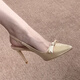 
Nine-inch sunny pointed toe thin heel light-colored high heels summer new bow French temperament celebrity satin pointed toe high heels champagne color high heels 8cm 36