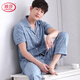 Langsha Pyjamas Herren-Kurzärmer Frühlings- und Herbst Sommer-Männer mit großer Größe mittlerer und junger Winter-Strickjacke für Herren [kurzärmelige Hose] 691 Dark Blue Crown 2xL empfohlen, 150-175 Jin zu tragen [Jin gleich 0,5 kg]