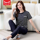 Catman (Miiow) Nuevo pijamas para mujeres en verano algodón puro delgada delgada pantalones de manga corta String Strip para ropa al aire libre 7374 Verde M [80-100Jin [Jin es igual a 0.5 kg]]]