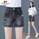 Pierre cardin high waist denim shorts for women 2025 summer new thin curly edge slim straight slim straight embroidered elastic hot pants Black 5008 [good elastic fabric] 31 Recommended 130-140Jin [Jin equals 0.5 kg]