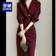 ROMON French unique formal occasion professional shirt dress for women autumn new style cold temperament suit skirt burgundy dress [standard version] L Recommended 105-120Jin [Jin equals 0.5 kg]