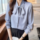 Wanmando European French White Shirt Frauen langärmelige Bogen Chiffon Top Spring und Herbst neutemperament Streamer Basishemd Weiß 9276 S _80-95jin [Jin ist 0,5 kg]