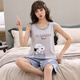 Liushan Summer Women's Pajamas Set Sleeveless Shorts Plus Fat 200 Jin [Jin equals 0.5 kg] Large Size Pure Cotton Sleeve Summer Women's Vest Home Suit Watermelon Red Vest Q1365 Coffee Cloth Bear 2XL Standard [125-to 135 Jin [Jin equals 0.5 kg]]