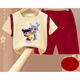 Changxiang Huili Girls Summer Nezha Set 2025 Nuevo shorts de manga corta de moda Camiseta de encaje Conjunto de dos piezas 1098# Lace T+ Borgundy Shorts 120