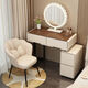 Tangshan (TANGSHAN) Tangshan cream style dressing table bedroom modern simple small apartment makeup table bedside storage chest cabinet desk mirror gray-walnut desktop (black round mirror) 655mm (60 table + side cabinet) + grid stool